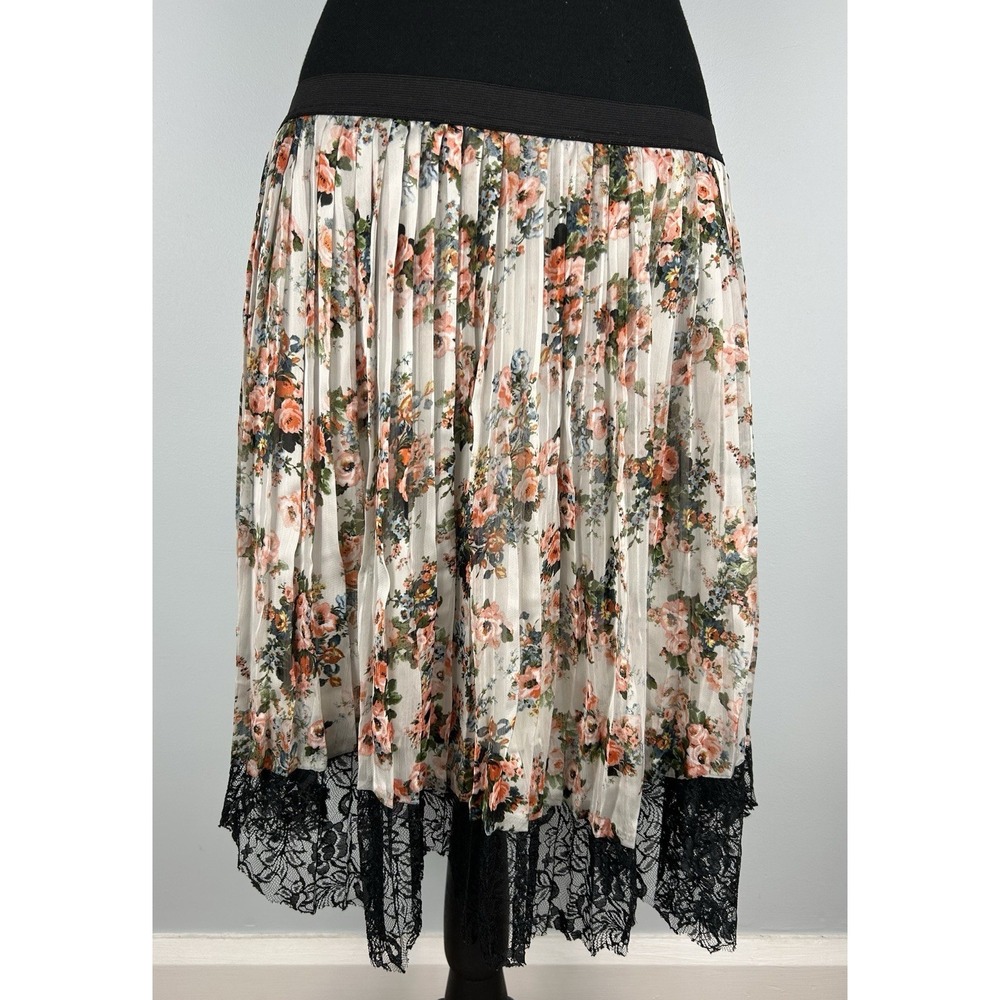 ASOS Floral Pleated Lace Multi-Color Midi Skirt Women's Size US 10‎